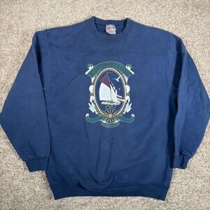 Vintage Florida Sunshine State Sailboat Graphic Crewneck Sweatshirt Blue Large
